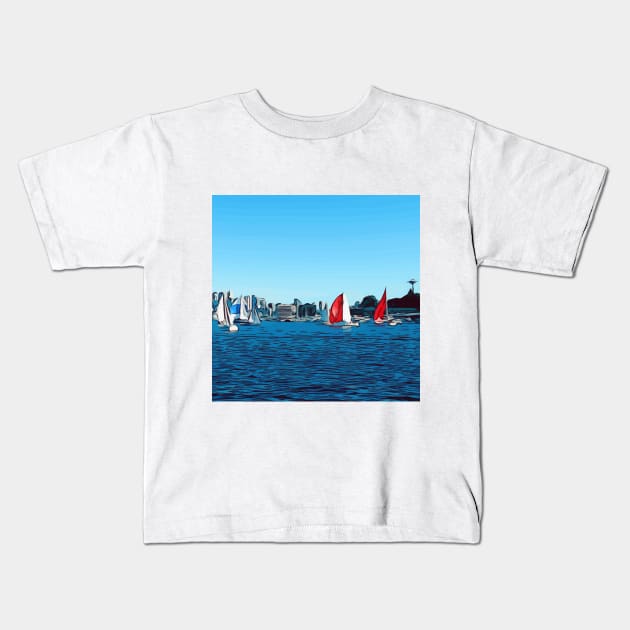 Sailboats on Lake Union, Seattle Washington Kids T-Shirt by WelshDesigns